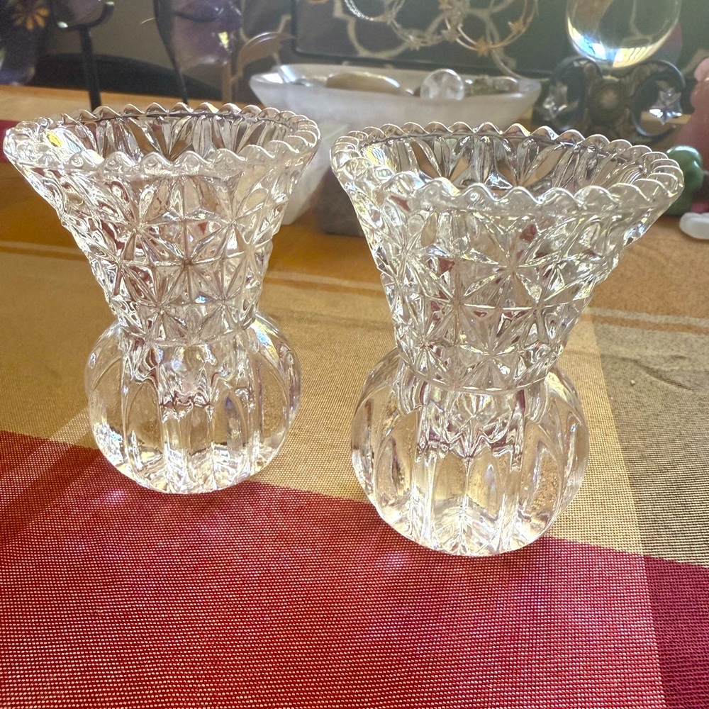 Vintage Crystal Candle Holder Set
